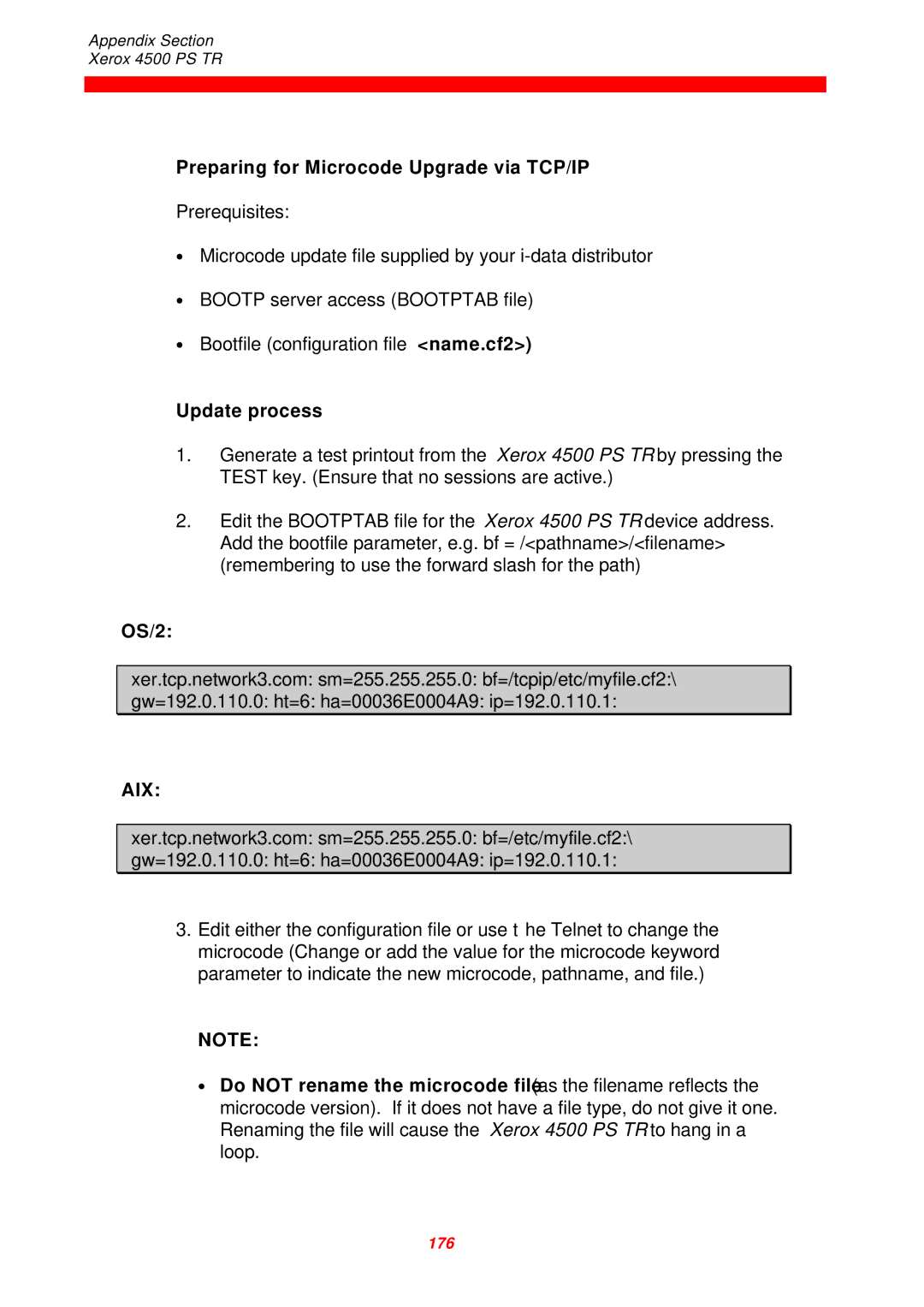 Xerox D60327 instruction manual Preparing for Microcode Upgrade via TCP/IP, Update process, OS/2, Aix 