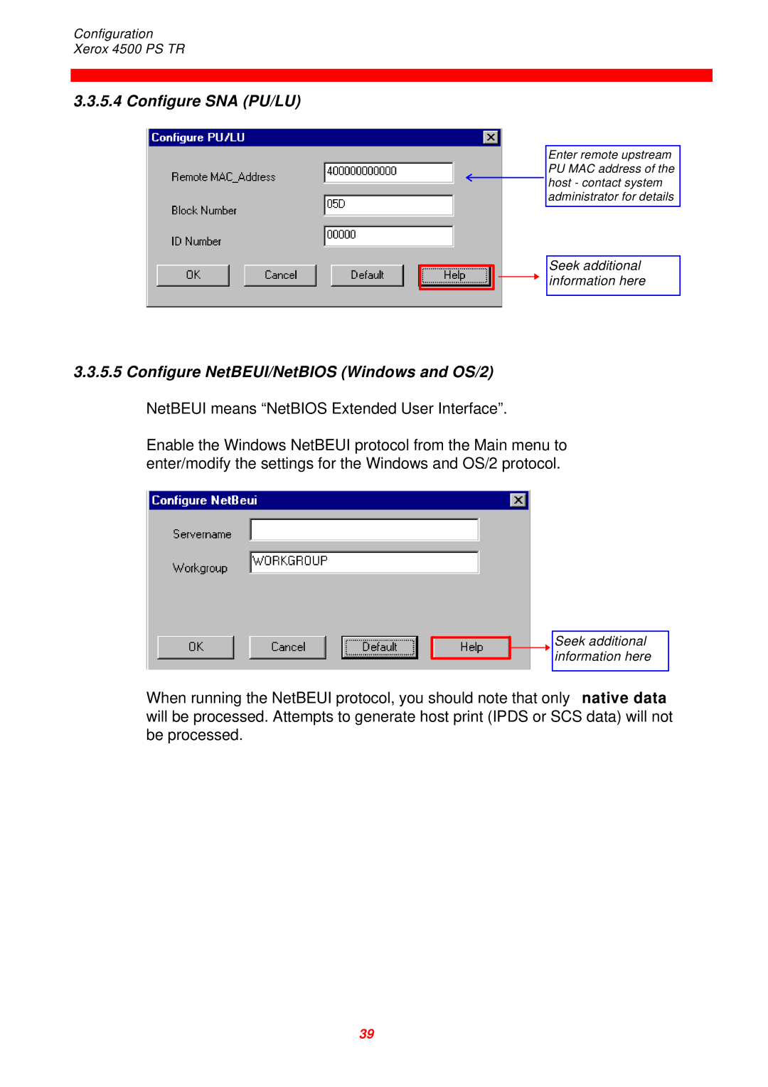 Xerox D60327 instruction manual Configure SNA PU/LU 