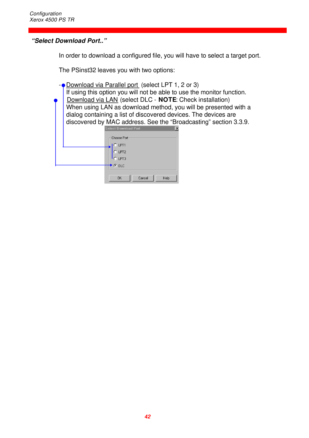 Xerox D60327 instruction manual Select Download Port 