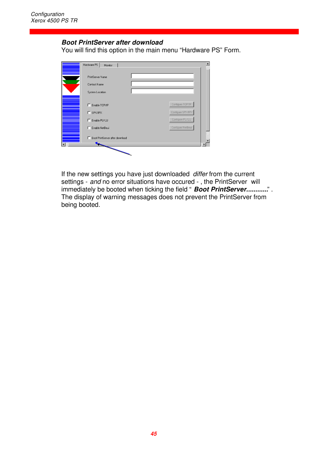 Xerox D60327 instruction manual Boot PrintServer after download 