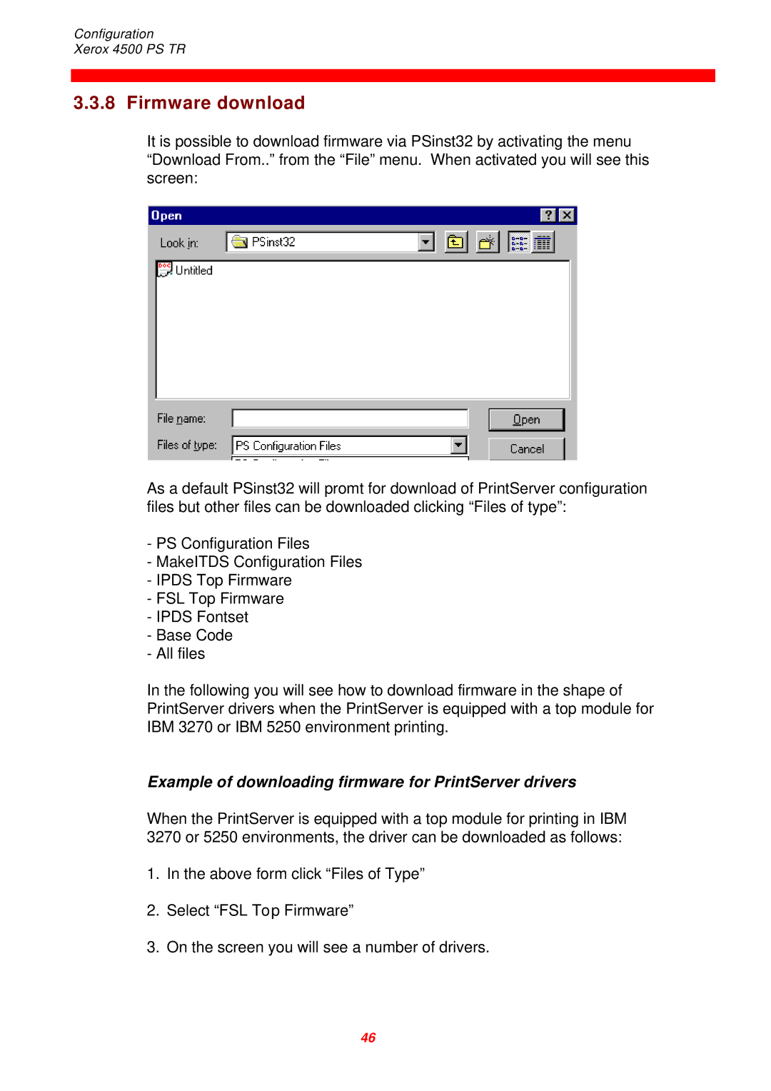 Xerox D60327 instruction manual Firmware download, Example of downloading firmware for PrintServer drivers 