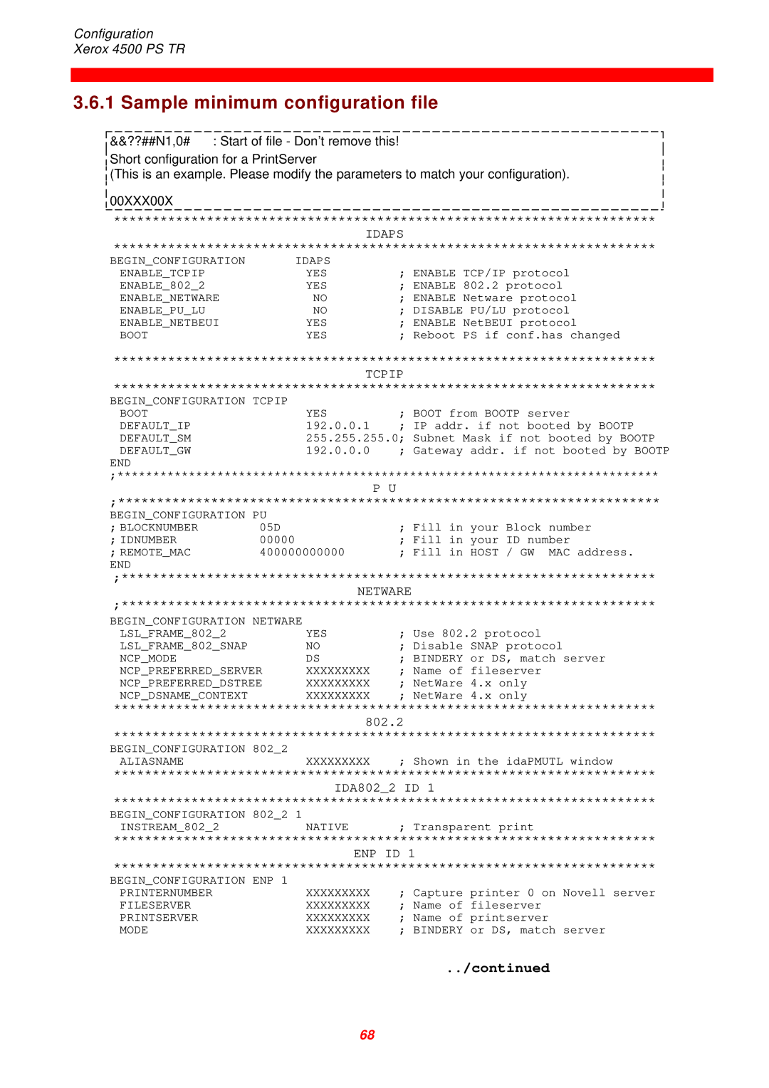 Xerox D60327 instruction manual Sample minimum configuration file, Idaps 