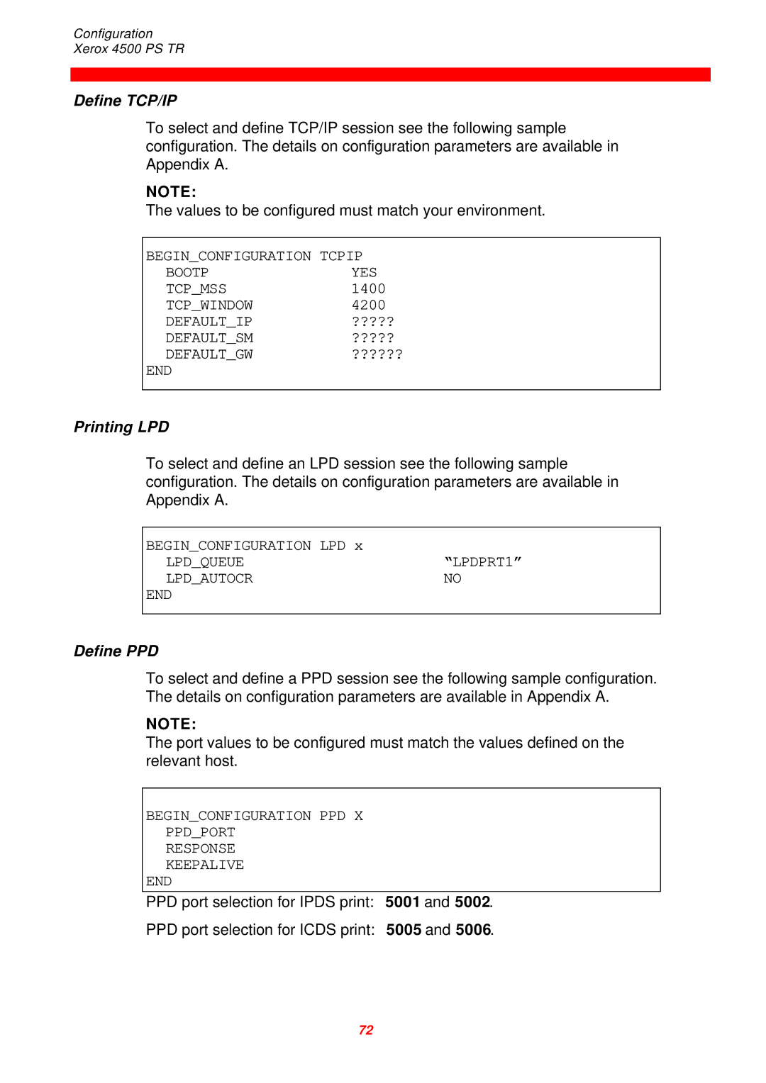 Xerox D60327 instruction manual Define TCP/IP, Printing LPD, Define PPD 