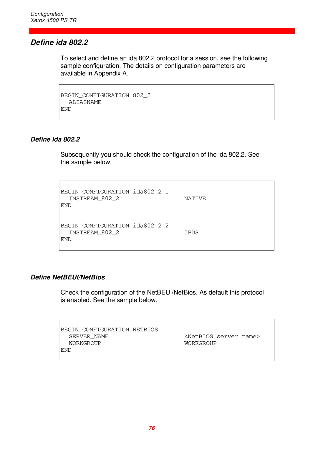 Xerox D60327 instruction manual Define ida, Define NetBEUI/NetBios 