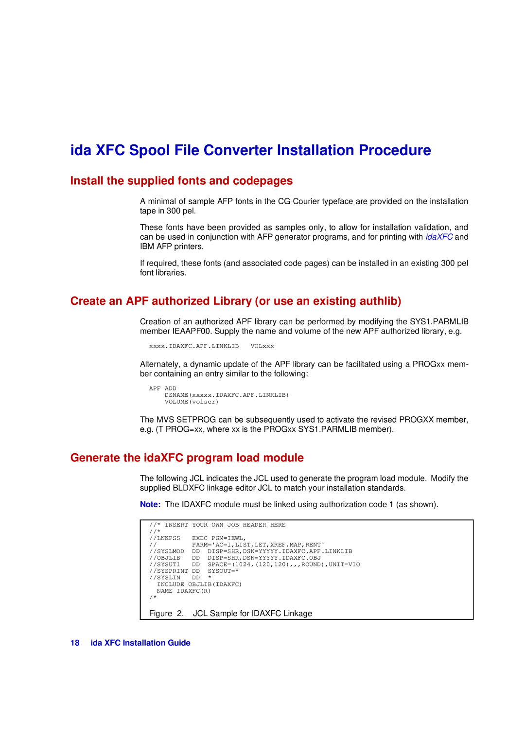 Xerox D63-069-00 manual Ida XFC Spool File Converter Installation Procedure, Install the supplied fonts and codepages 