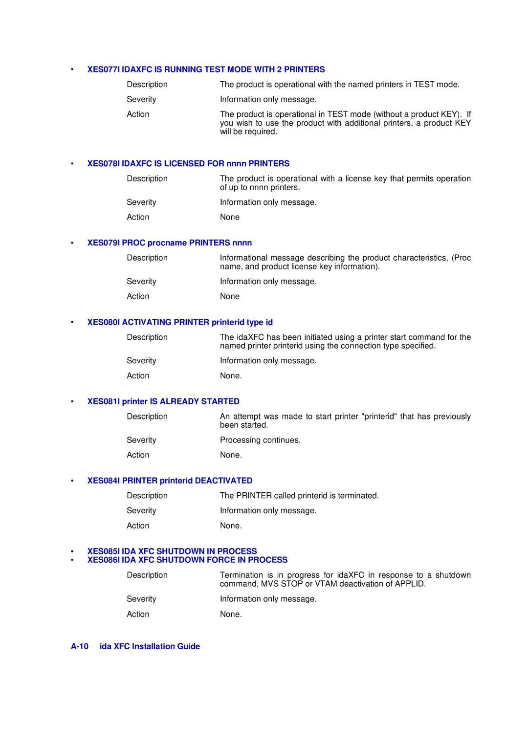 Xerox D63-069-00 manual XES077I Idaxfc is Running Test Mode with 2 Printers 