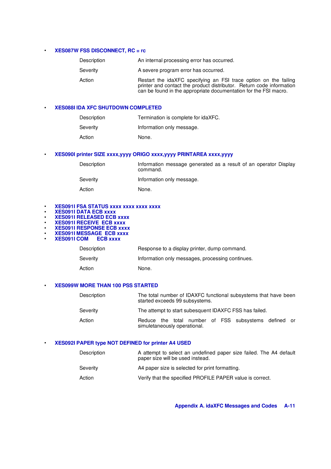 Xerox D63-069-00 XES087W FSS DISCONNECT, RC = rc, XES088I IDA XFC Shutdown Completed, XES099W More than 100 PSS Started 