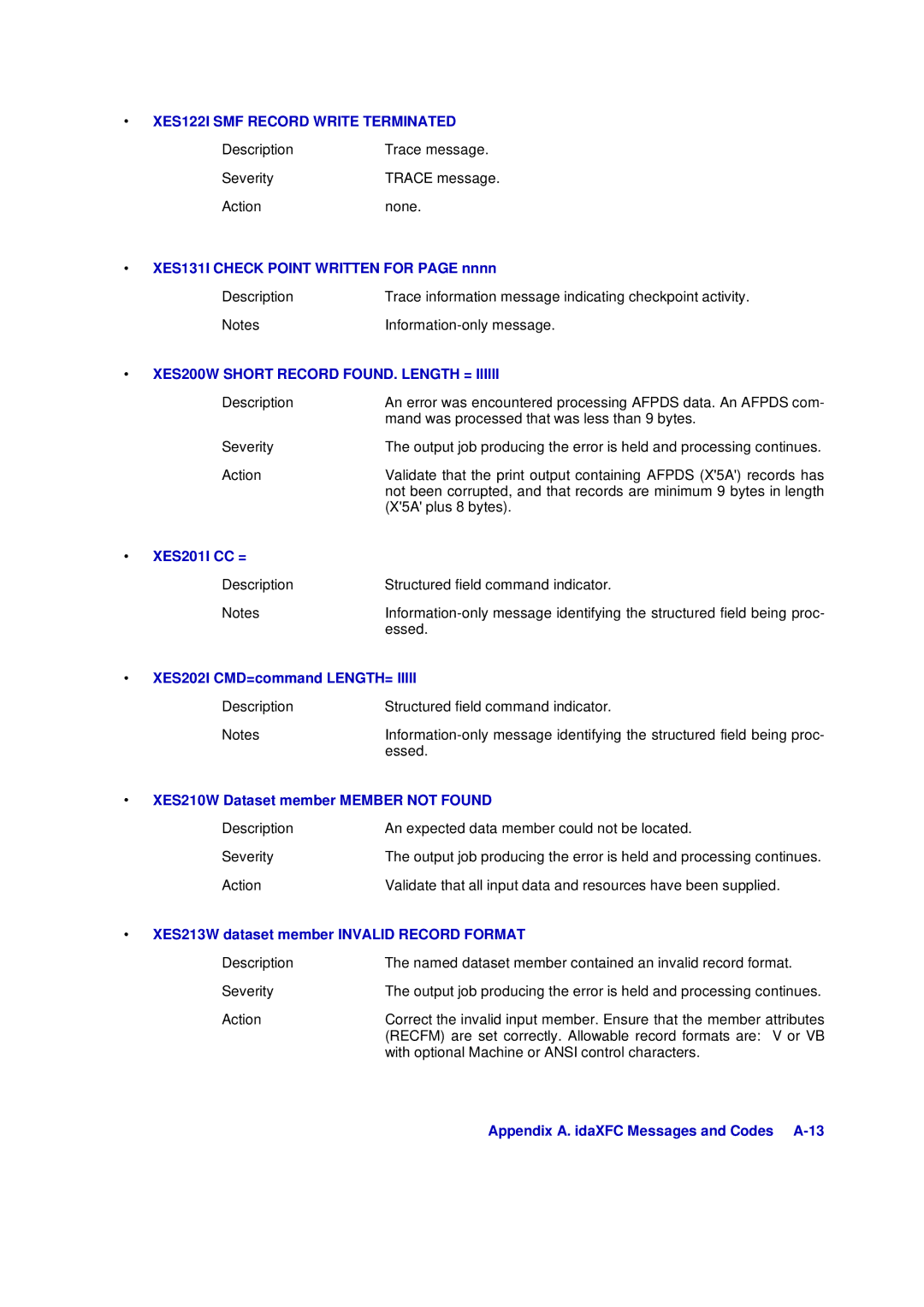 Xerox D63-069-00 manual XES122I SMF Record Write Terminated 