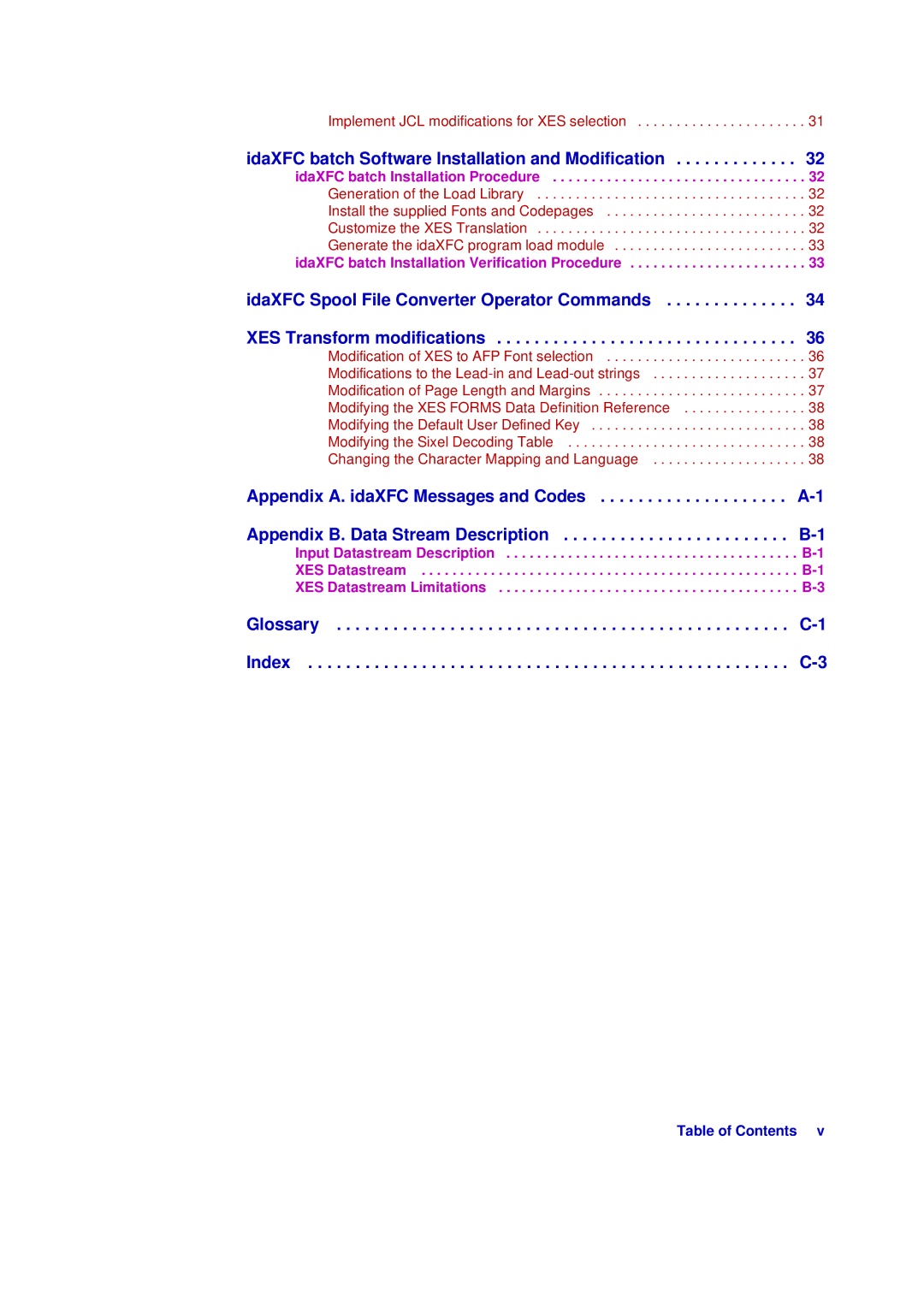 Xerox D63-069-00 manual IdaXFC batch Software Installation and Modification, Table of Contents 