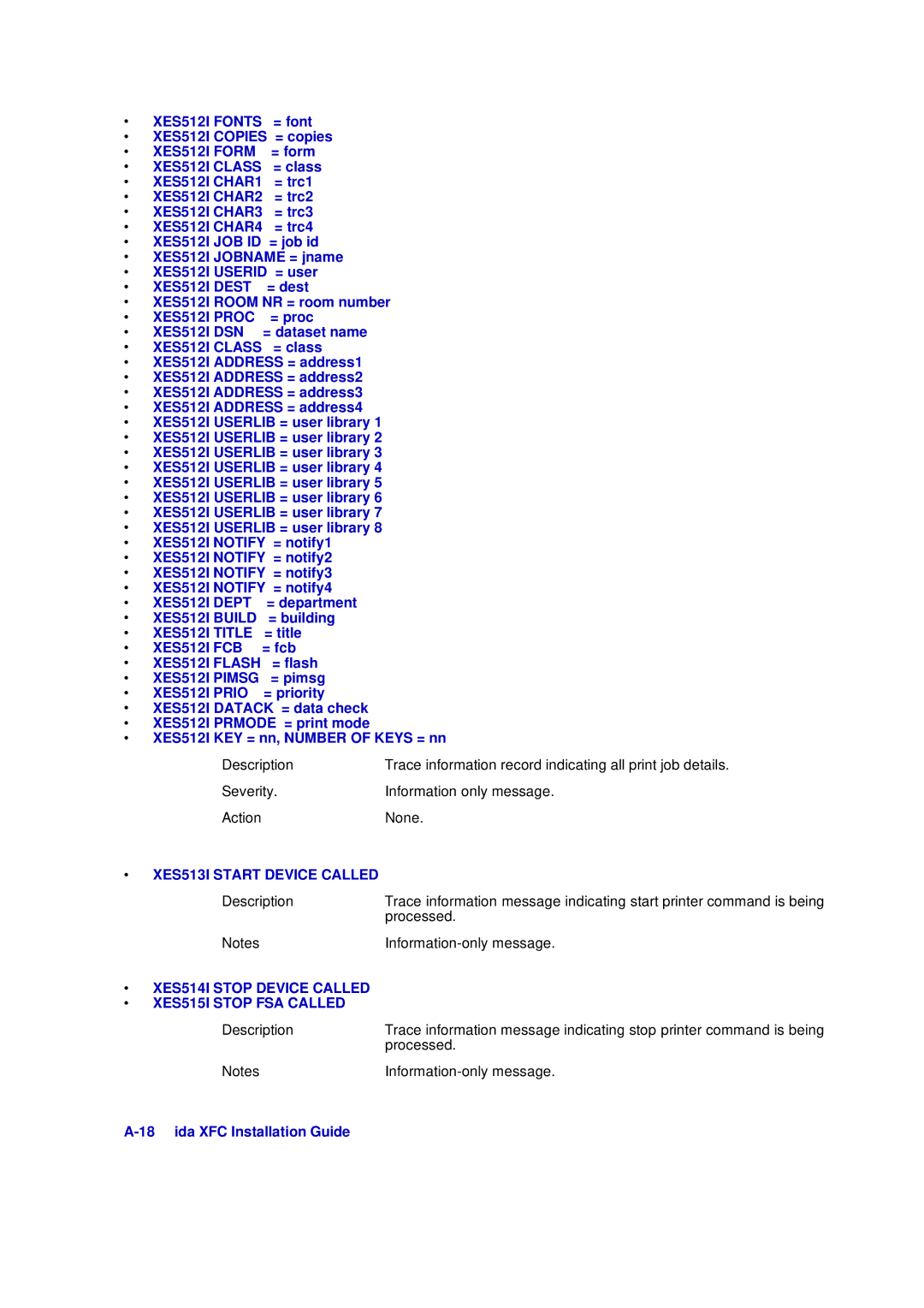 Xerox D63-069-00 manual XES512I Proc, XES512I DSN, XES513I Start Device Called 