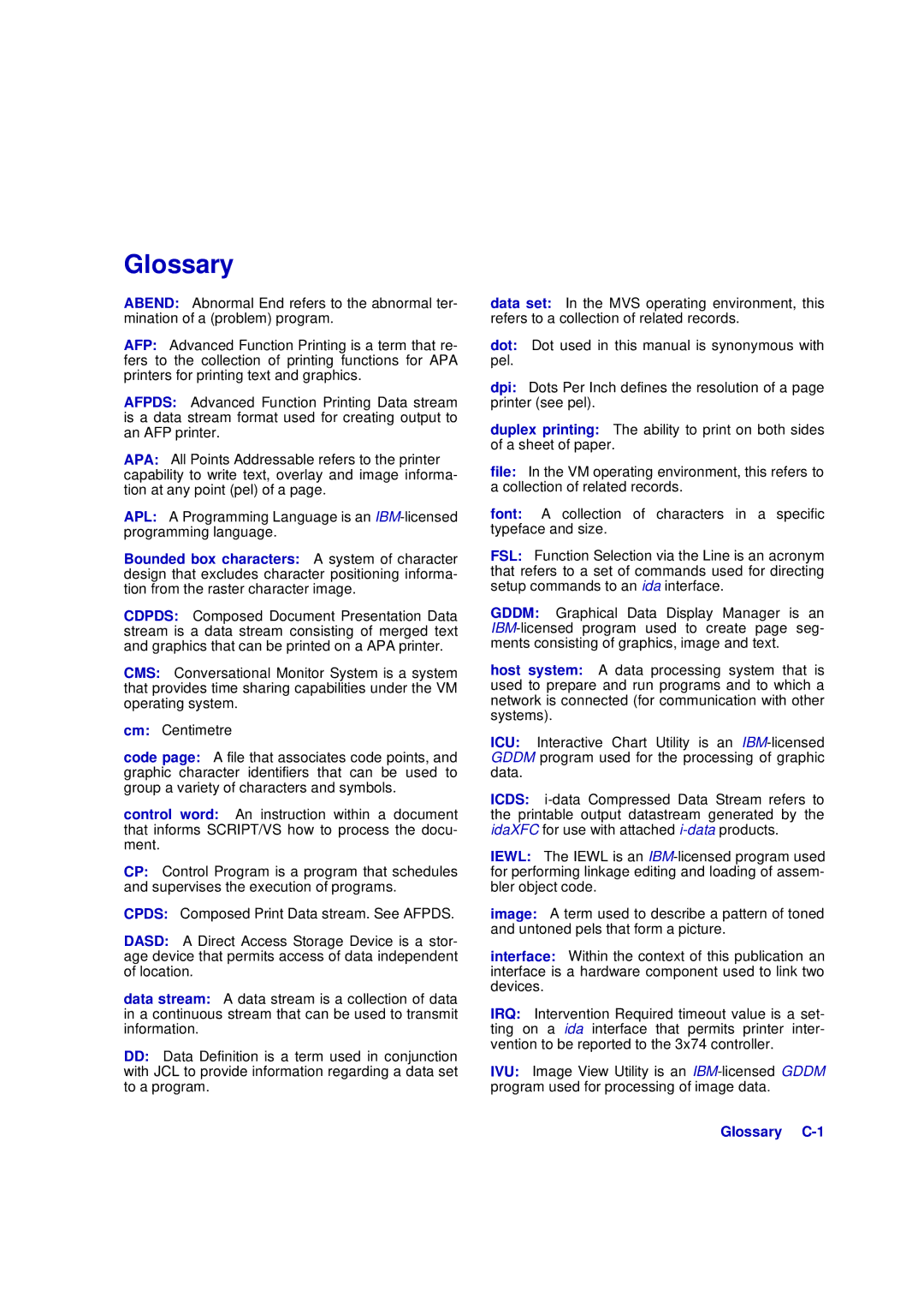 Xerox D63-069-00 manual Glossary C-1 