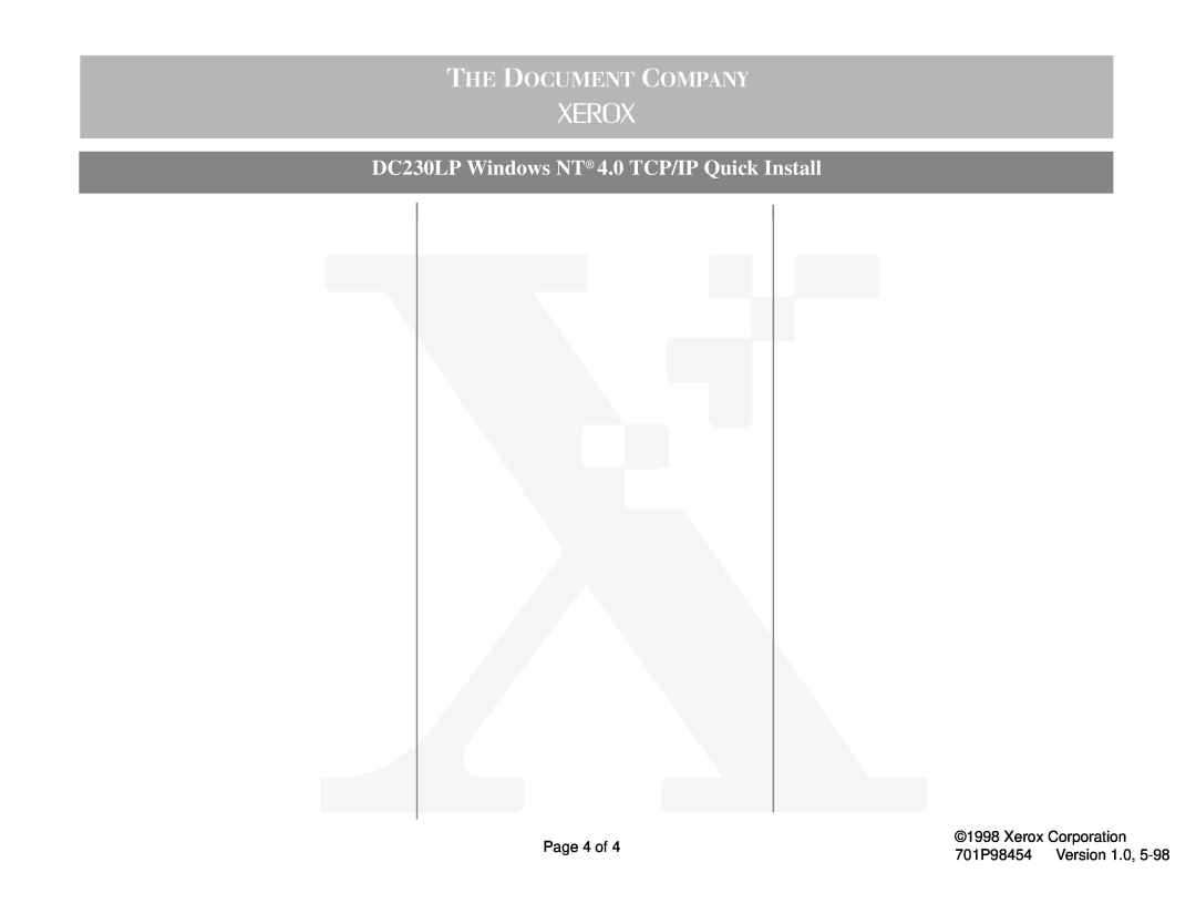 Xerox 7+2&8017&203$1, DC230LP Windows NT 4.0 TCP/IP Quick Install, Page 4 of, Xerox Corporation, 701P98454 Version 