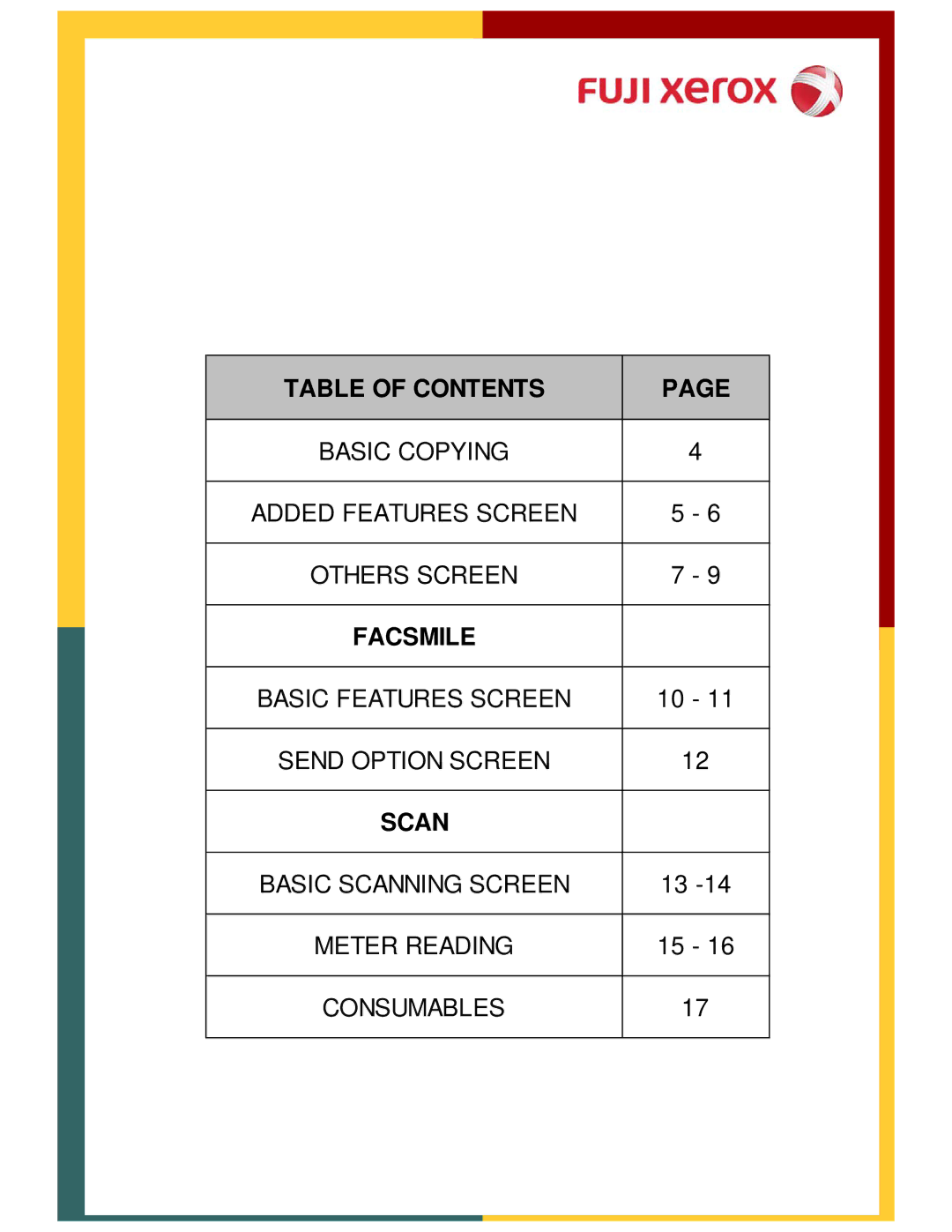 Xerox 320, DCC400 manual Table of Contents 