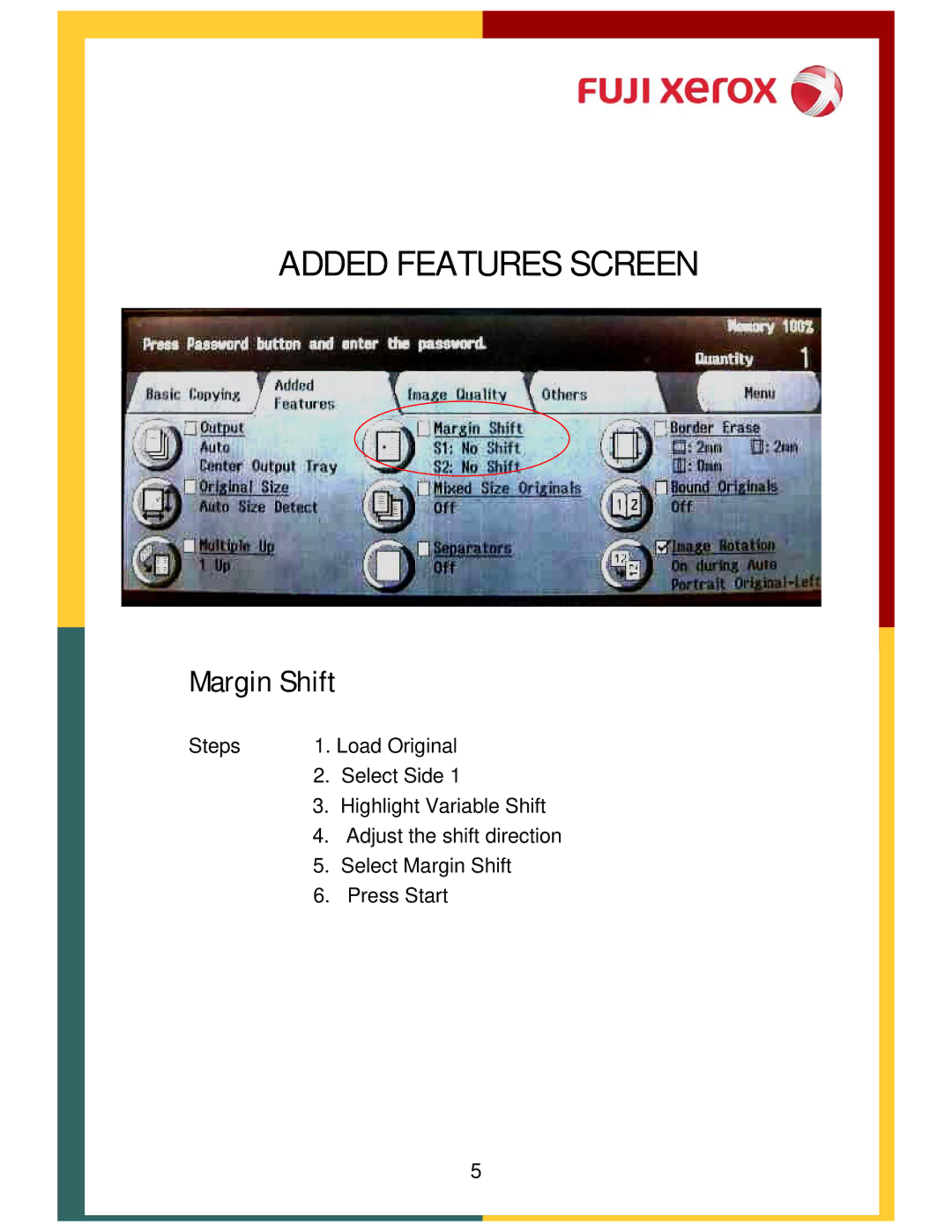 Xerox DCC400, 320 manual Added Features Screen, Margin Shift 