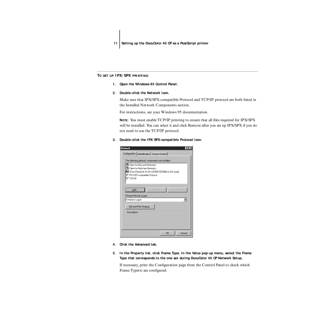 Xerox DocuColor 40CP manual To SET UP IPX/SPX Printing 