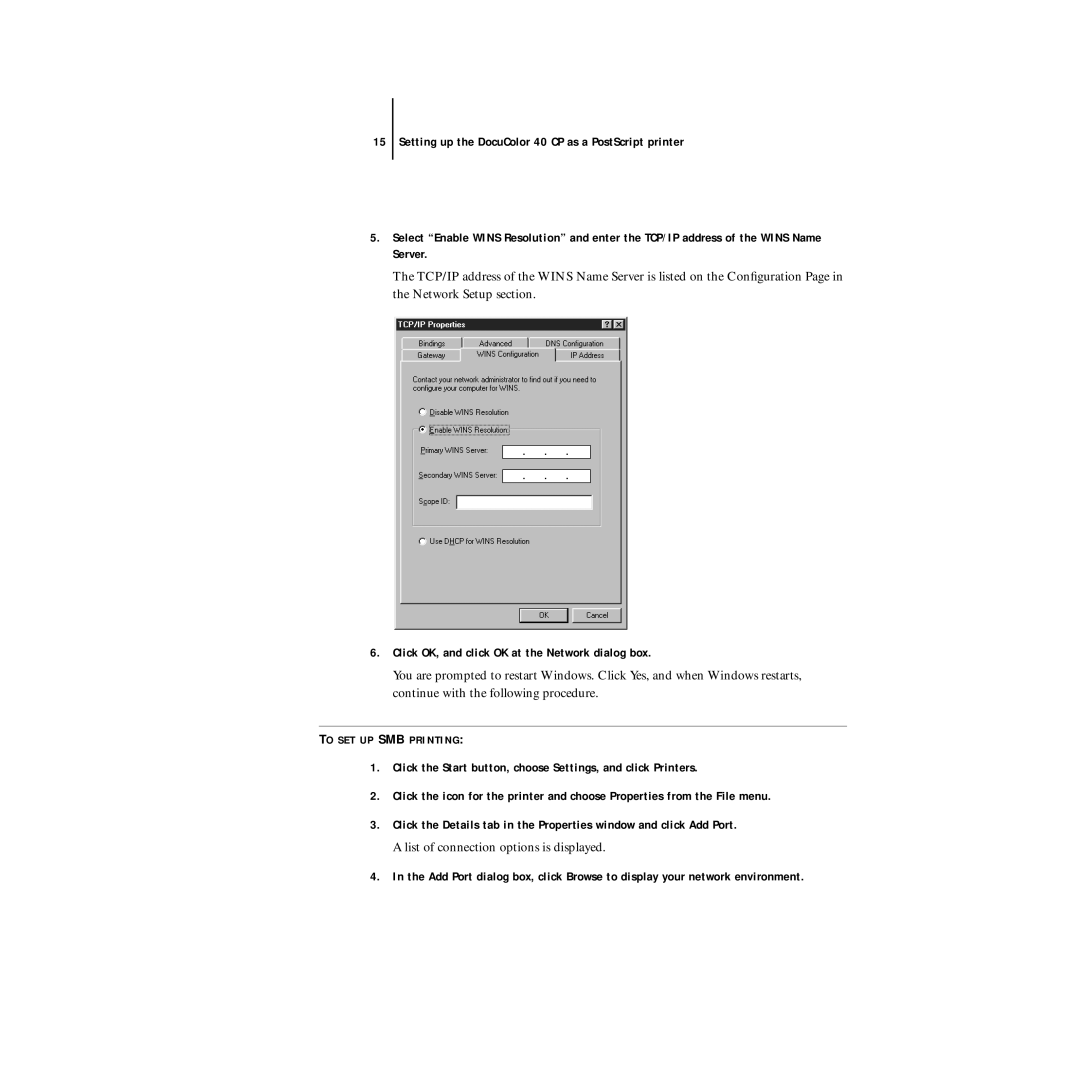 Xerox DocuColor 40CP manual Click OK, and click OK at the Network dialog box 