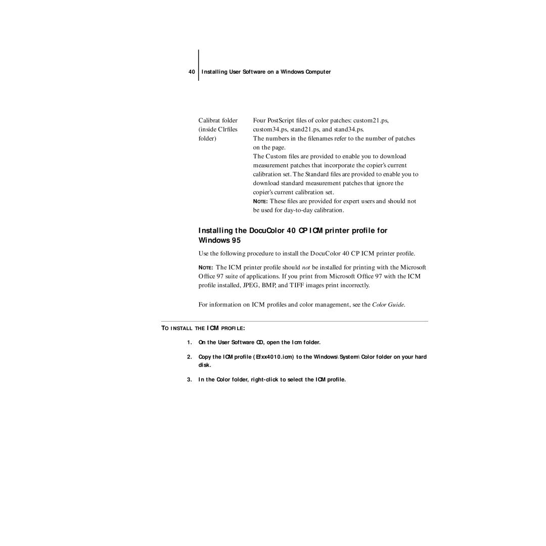 Xerox DocuColor 40CP manual Download standard measurement patches that ignore, Copier’s current calibration set 