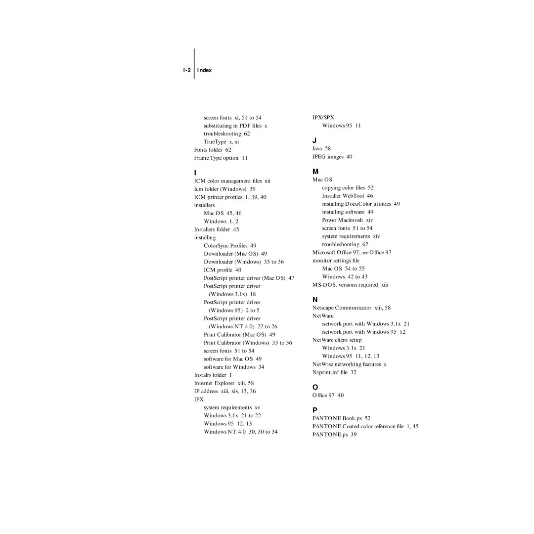 Xerox DocuColor 40CP manual Index 