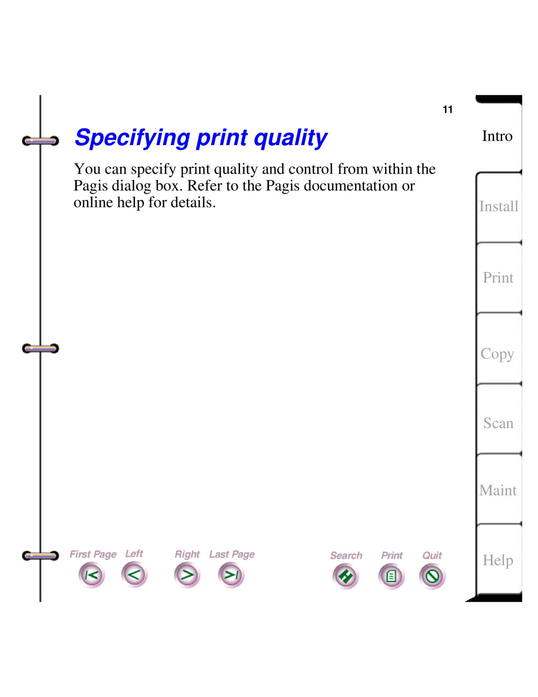 Xerox Document HomeCentre manual Specifying print quality, Intro, Install Print Copy Scan Maint, Help 