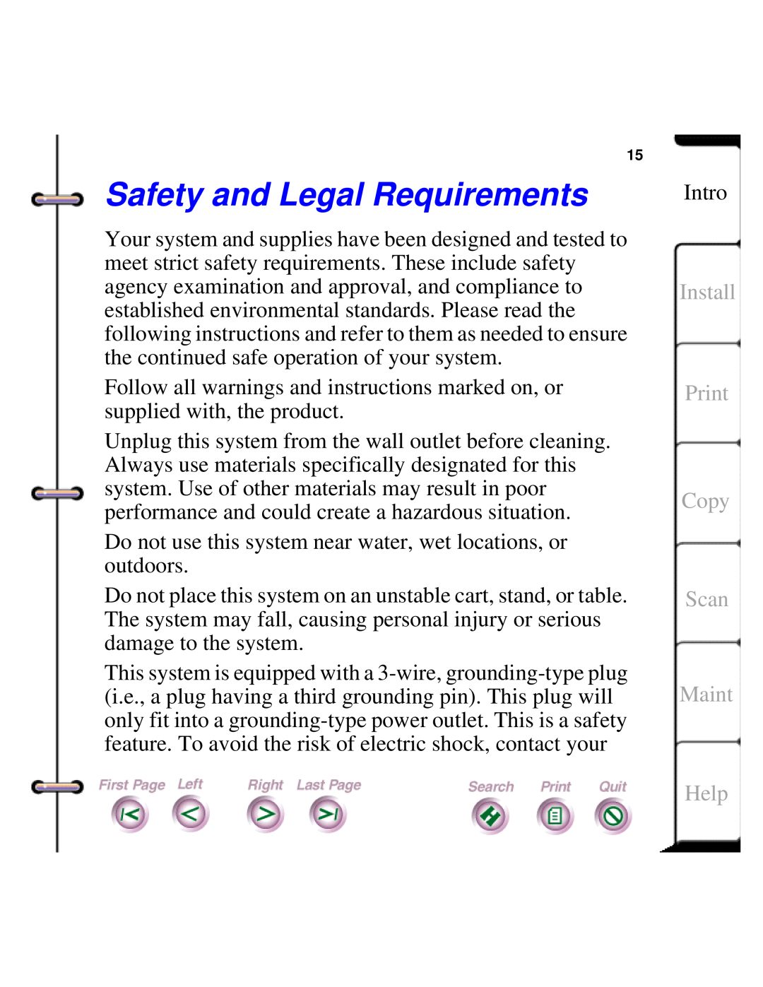 Xerox Document HomeCentre manual Safety and Legal Requirements, Install Print Copy Scan Maint Help 