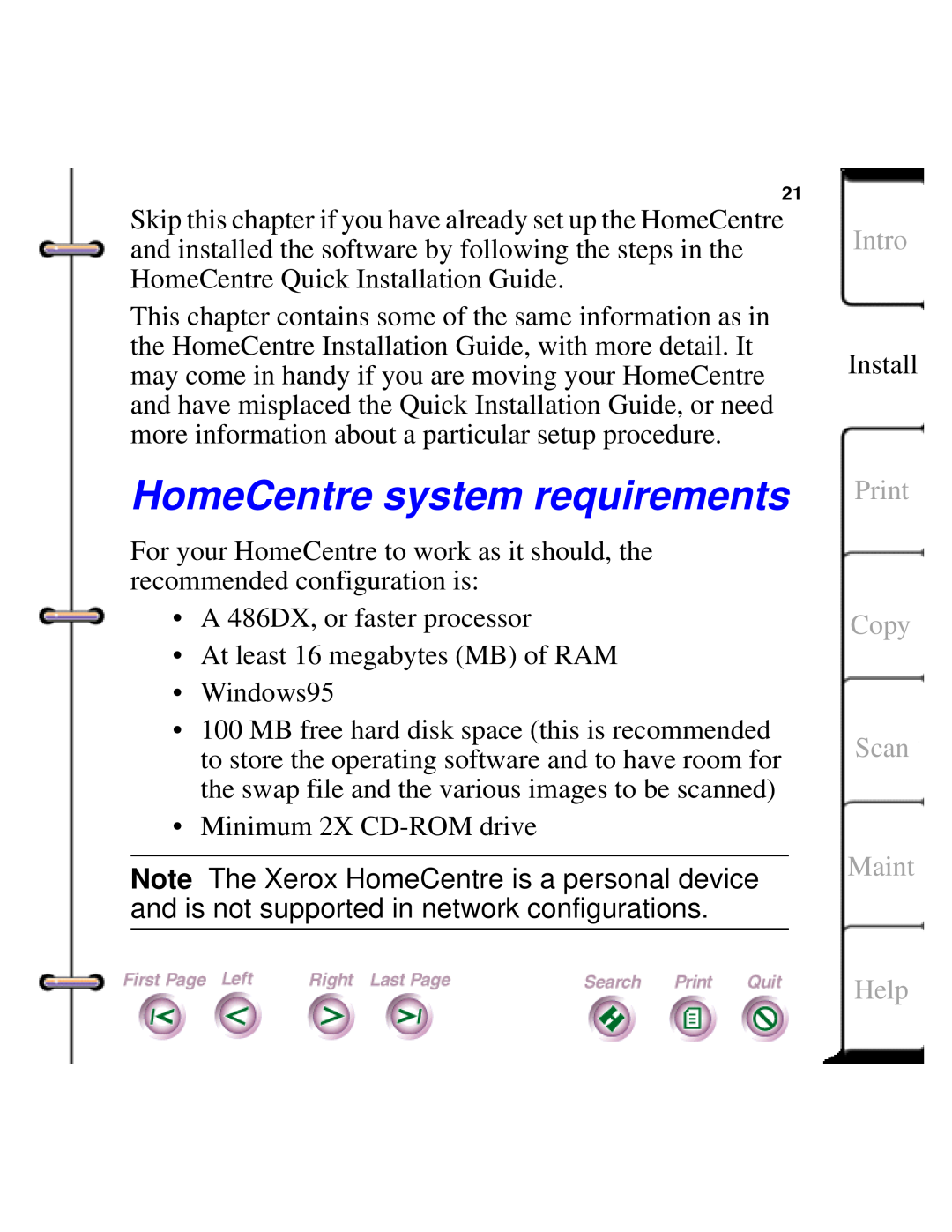 Xerox Document HomeCentre manual HomeCentre system requirements, Intro, Print Copy Scan Maint, Help 