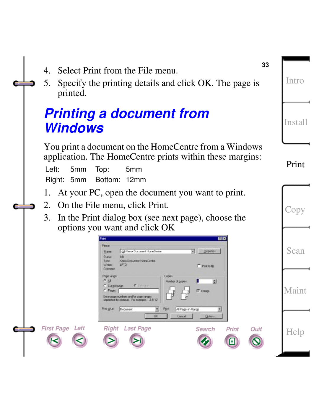 Xerox Document HomeCentre manual Printing a document from Windows, Intro Install, Copy Scan Maint, Help 