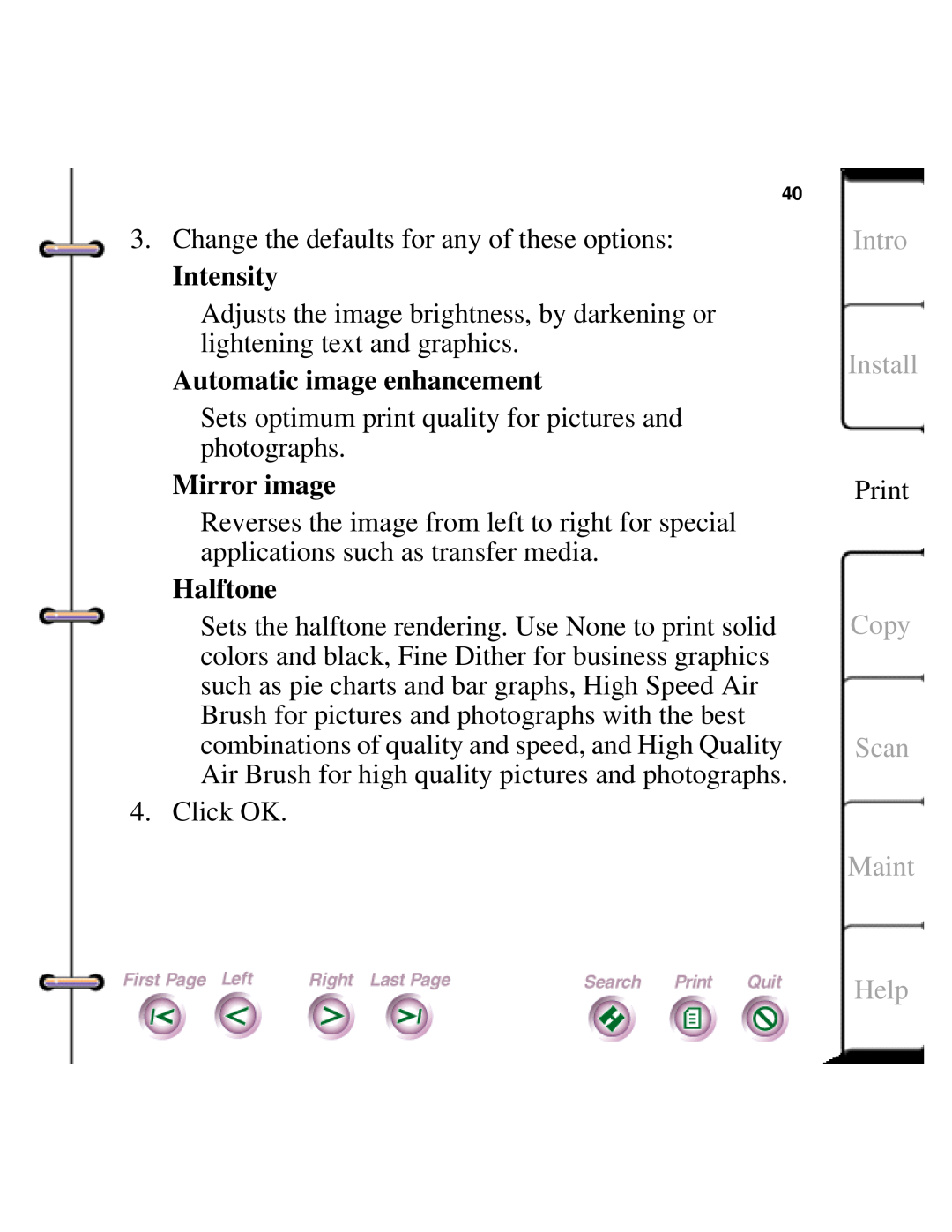 Xerox Document HomeCentre Intro, Change the defaults for any of these options, Intensity, Automatic image enhancement 