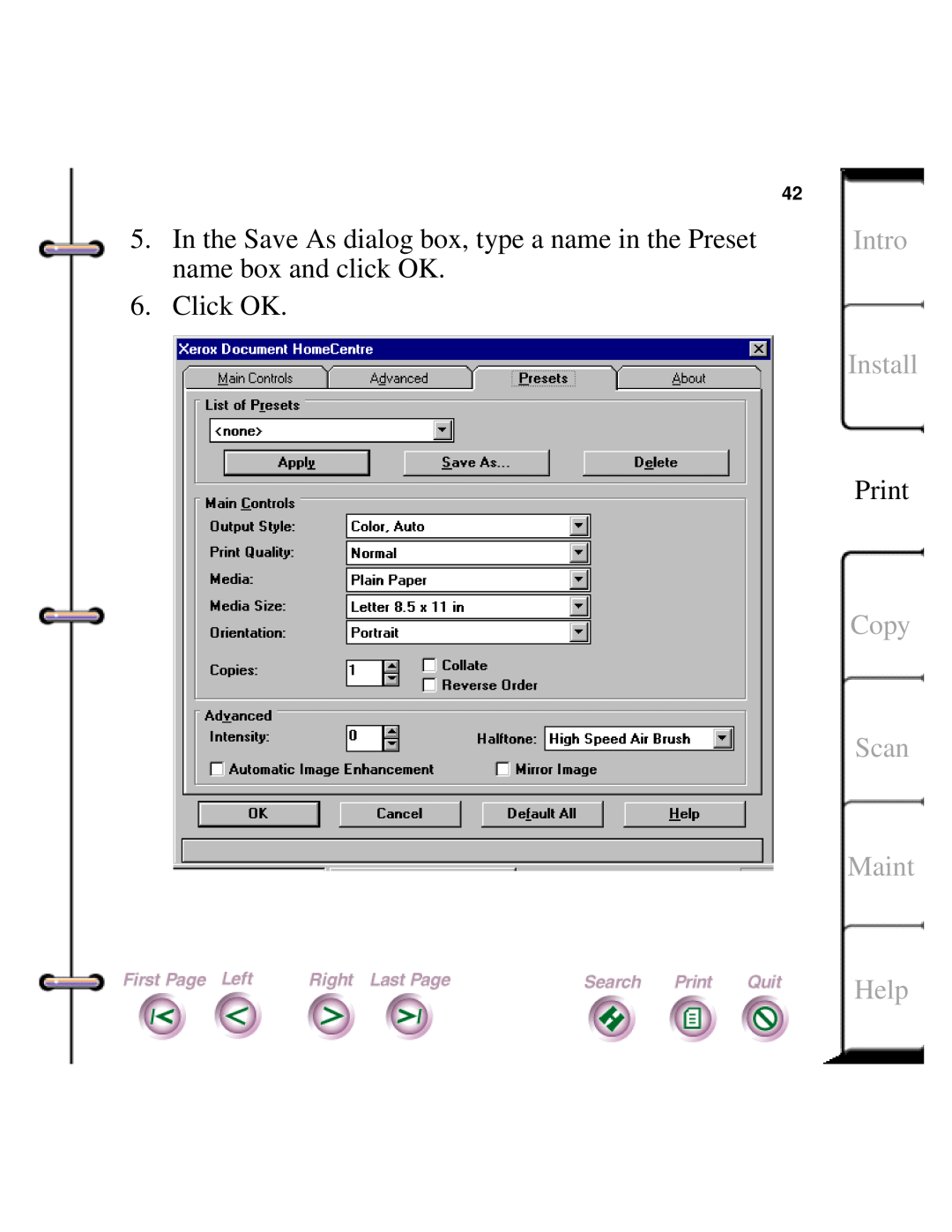 Xerox Document HomeCentre manual Click OK, Intro Install, Print, Copy Scan Maint, Help 