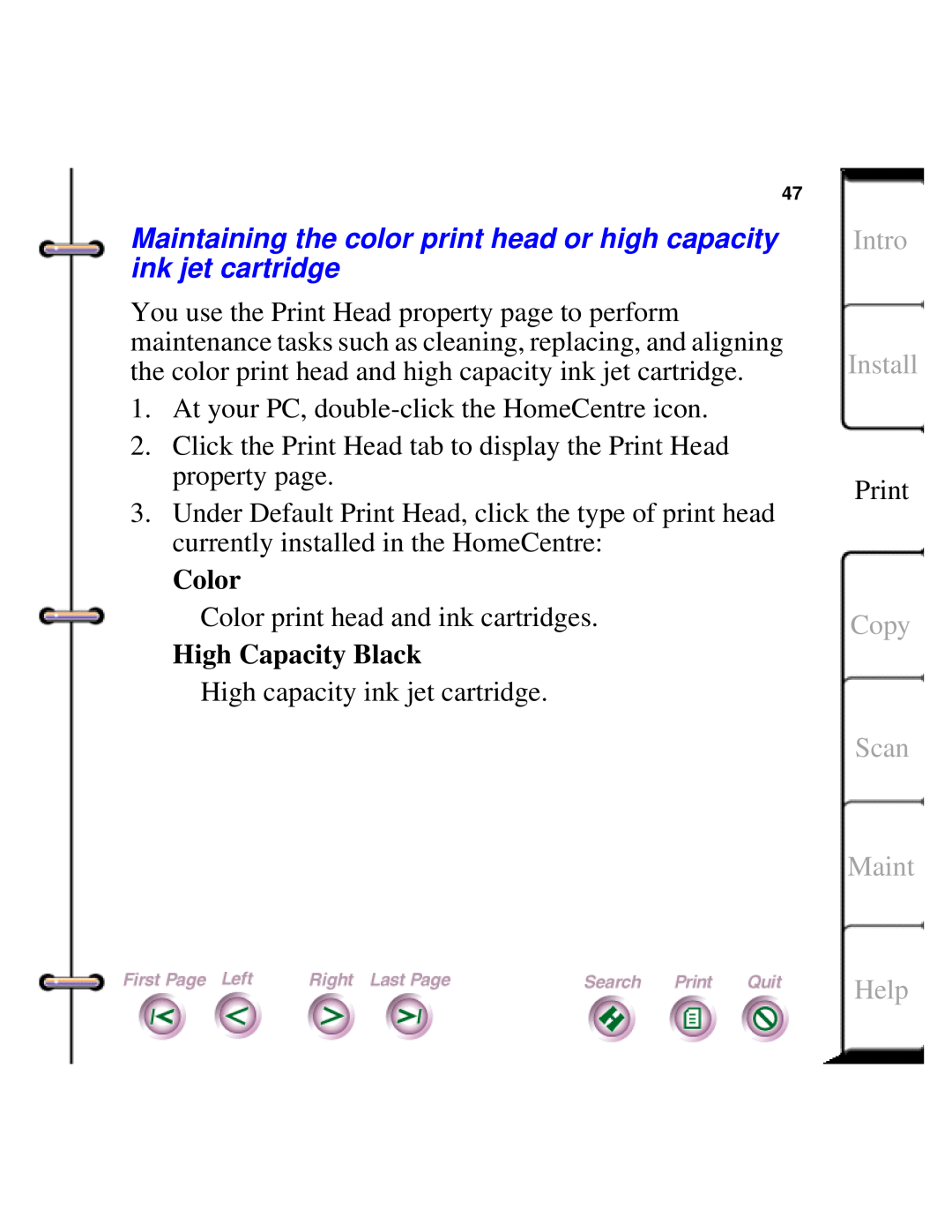 Xerox Document HomeCentre manual Color, High Capacity Black, Intro Install, Copy Scan Maint, Help 