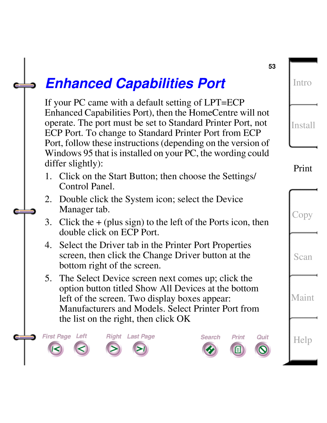 Xerox Document HomeCentre manual Enhanced Capabilities Port, Intro Install, Copy Scan Maint Help 