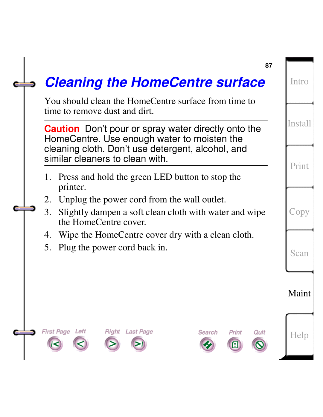 Xerox Document HomeCentre manual Cleaning the HomeCentre surface, Intro, Install, Print, Scan, Help 