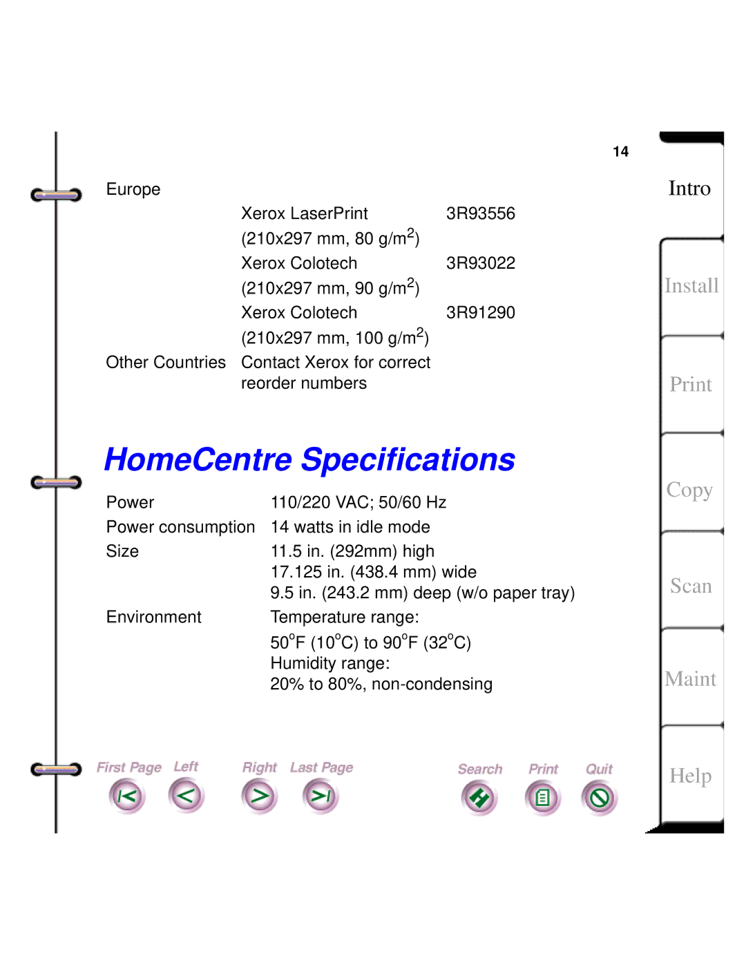 Xerox Document HomeCentre manual HomeCentre Specifications 