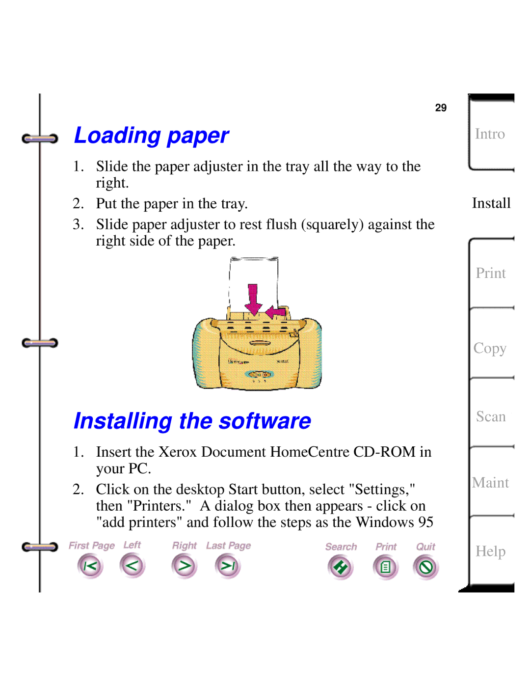 Xerox Document HomeCentre manual Loading paper, Installing the software 