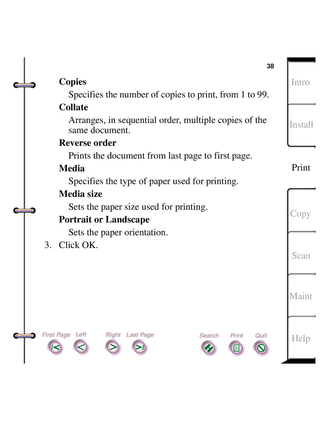 Xerox Document HomeCentre manual Copies, Collate, Reverse order, Media size, Portrait or Landscape 