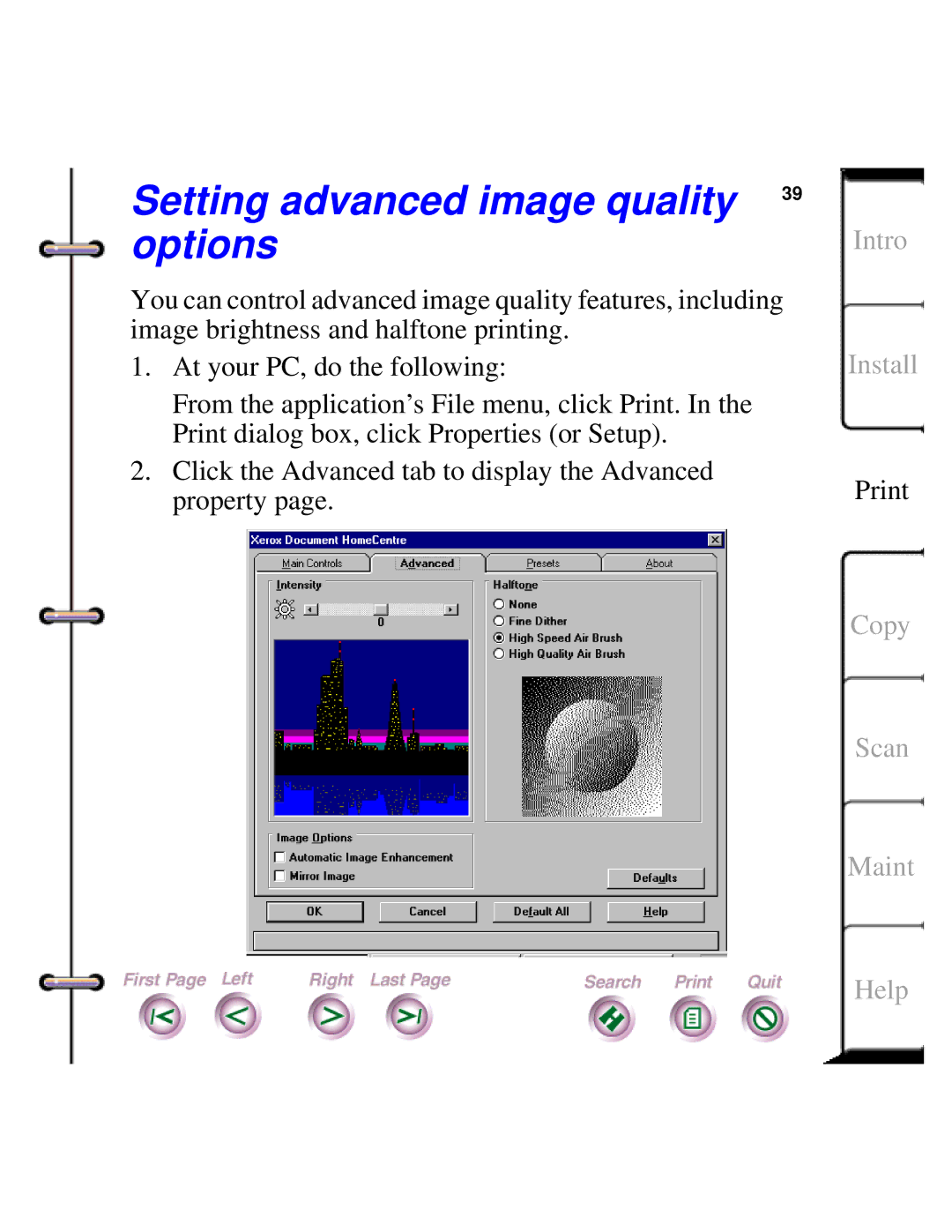 Xerox Document HomeCentre manual Setting advanced image quality Options 