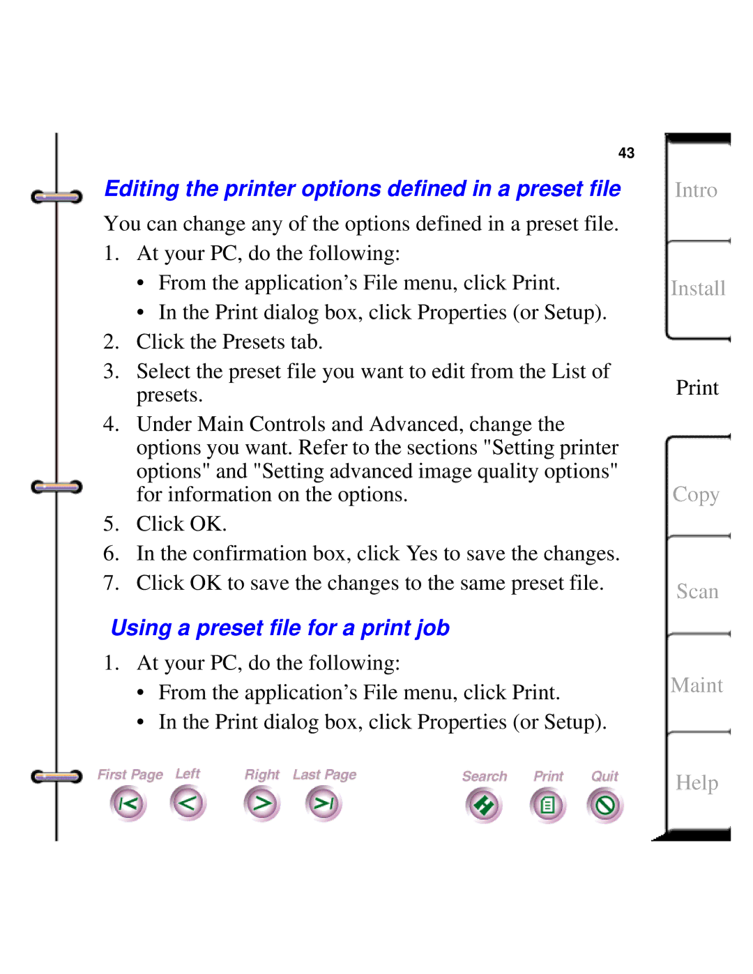 Xerox Document HomeCentre manual Editing the printer options defined in a preset file, Using a preset file for a print job 