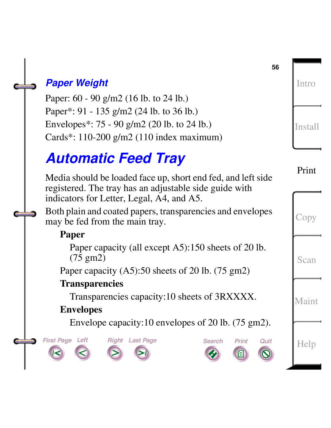 Xerox Document HomeCentre manual Automatic Feed Tray, Paper Weight, Transparencies, Envelopes 