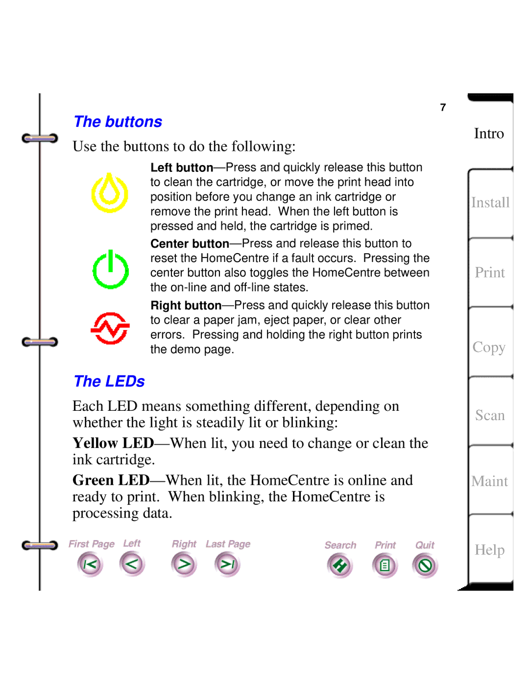 Xerox Document HomeCentre manual Buttons, LEDs 