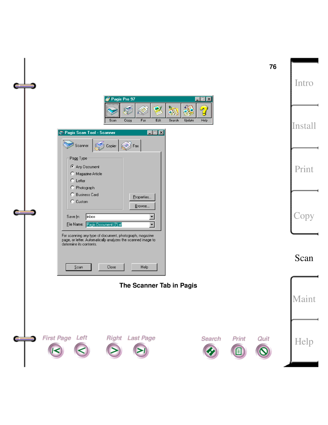 Xerox Document HomeCentre manual Scanner Tab in Pagis 