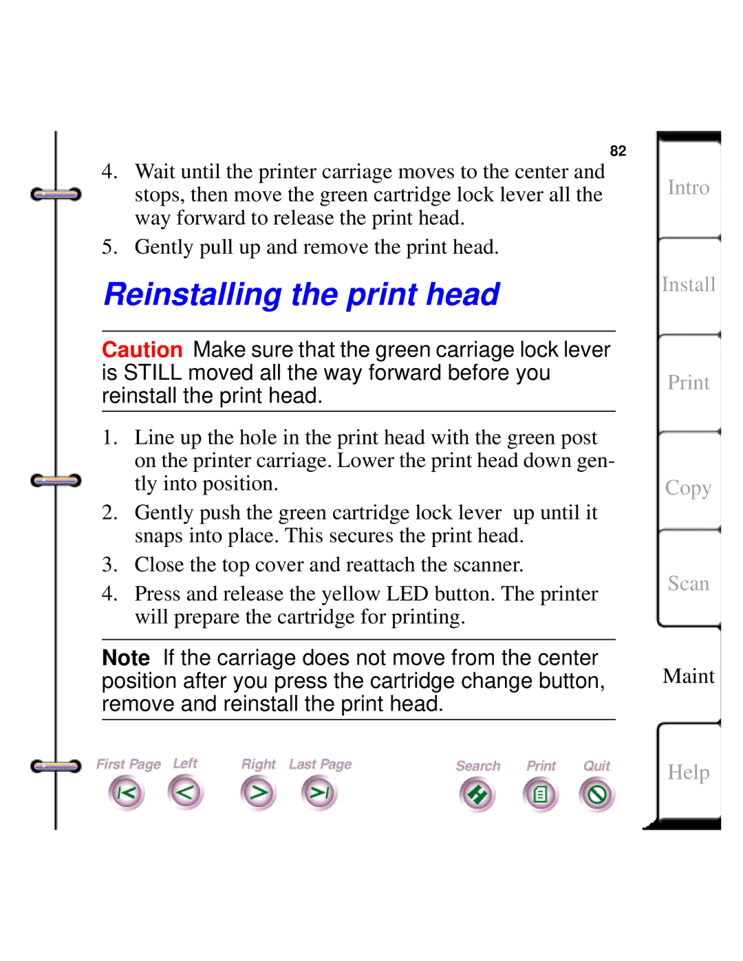 Xerox Document HomeCentre manual Reinstalling the print head 