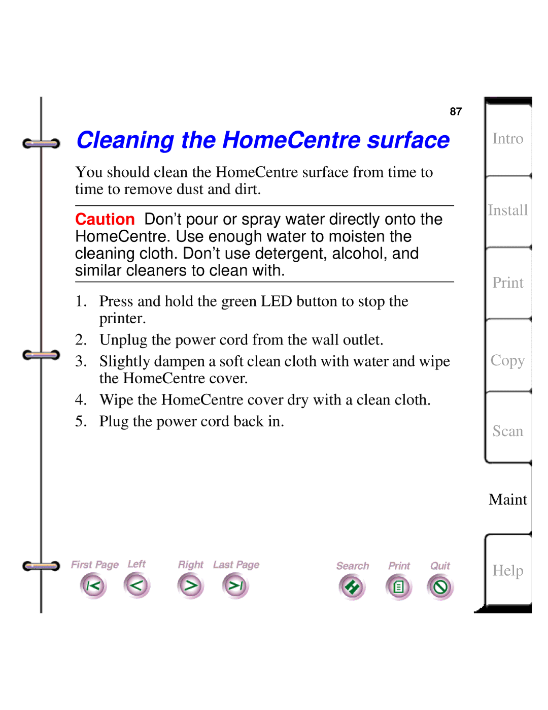 Xerox Document HomeCentre manual Cleaning the HomeCentre surface 