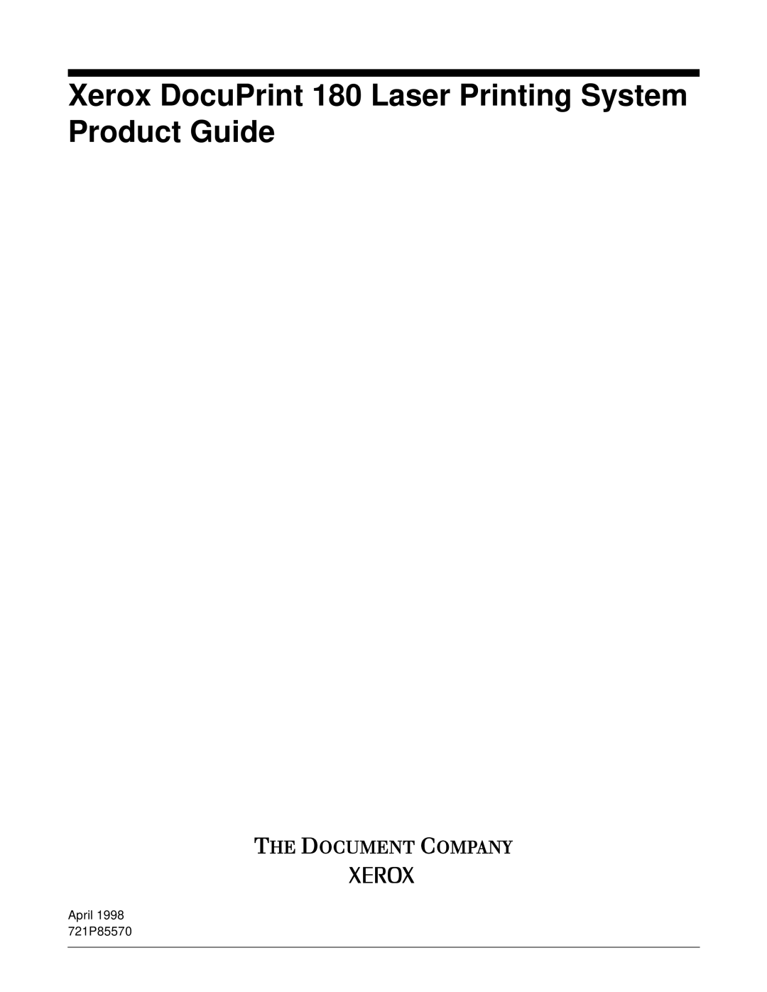 Xerox manual Xerox DocuPrint 180 Laser Printing System Product Guide 