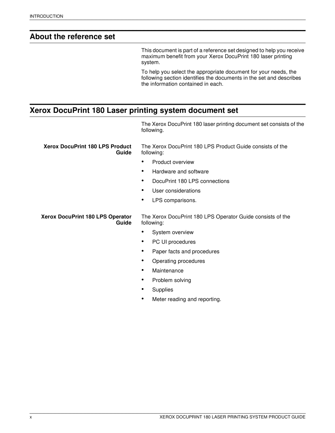 Xerox manual About the reference set, Xerox DocuPrint 180 Laser printing system document set 