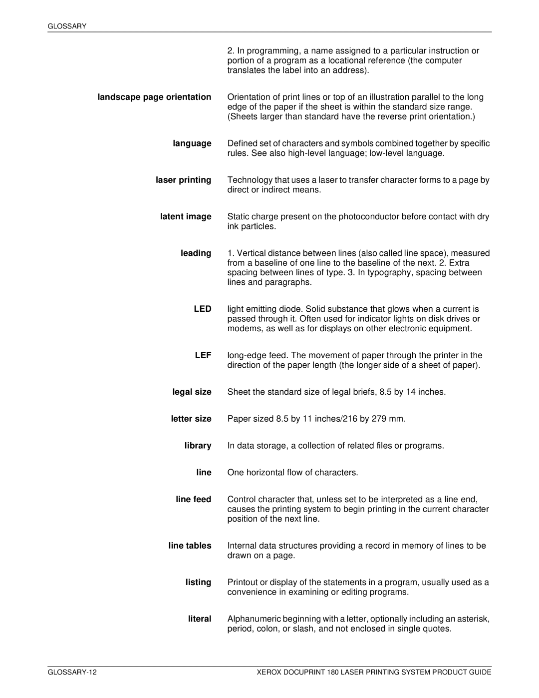 Xerox DocuPrint 180 manual Glossary 