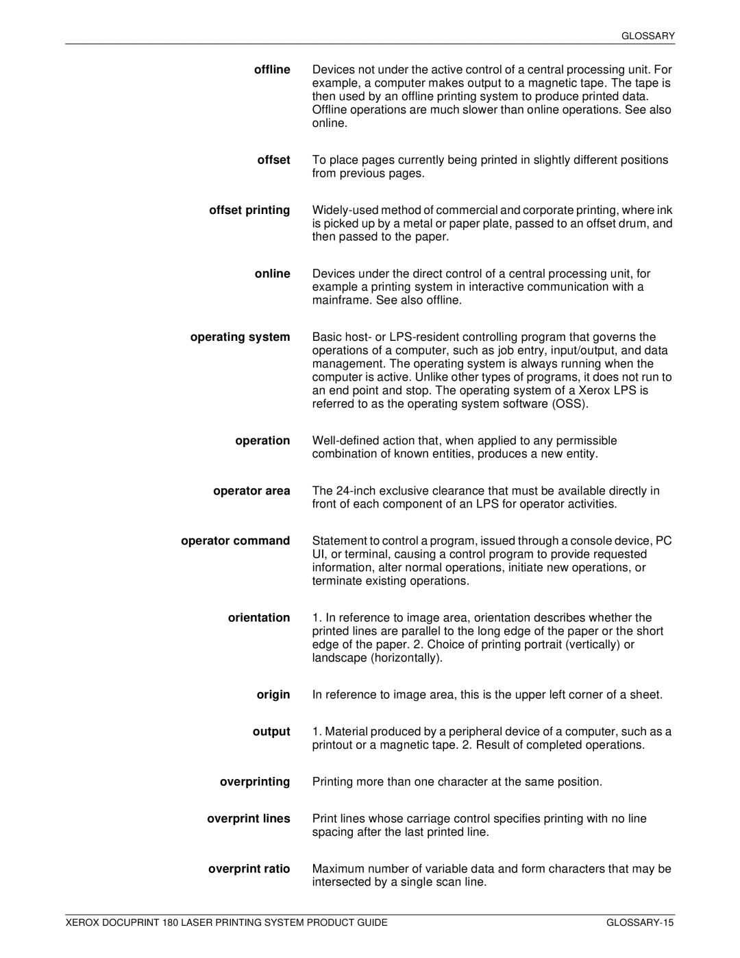 Xerox DocuPrint 180 manual GLOSSARY-15 