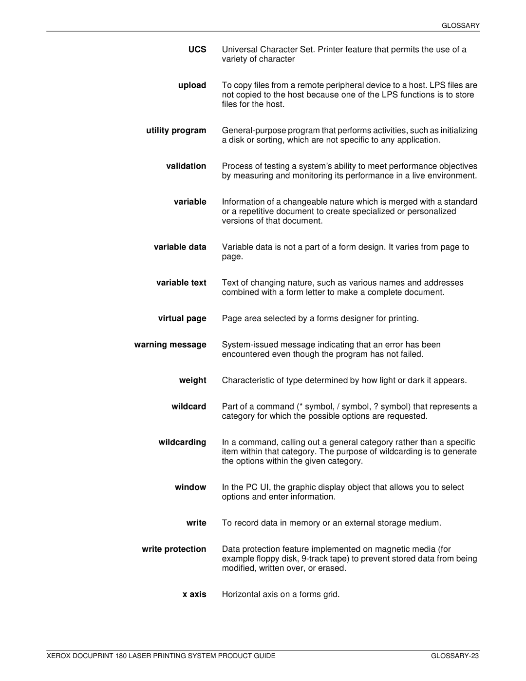 Xerox DocuPrint 180 manual GLOSSARY-23 