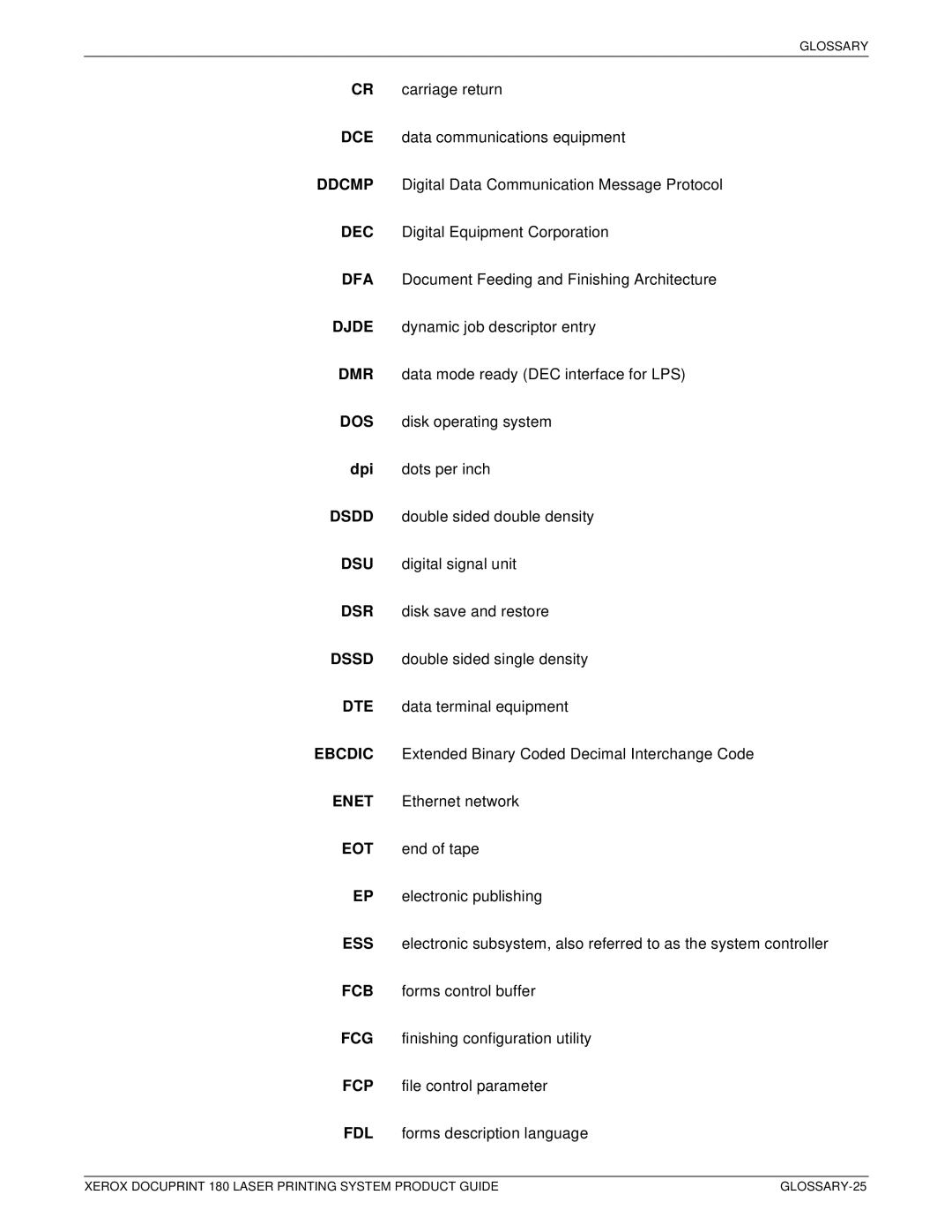 Xerox DocuPrint 180 manual GLOSSARY-25 