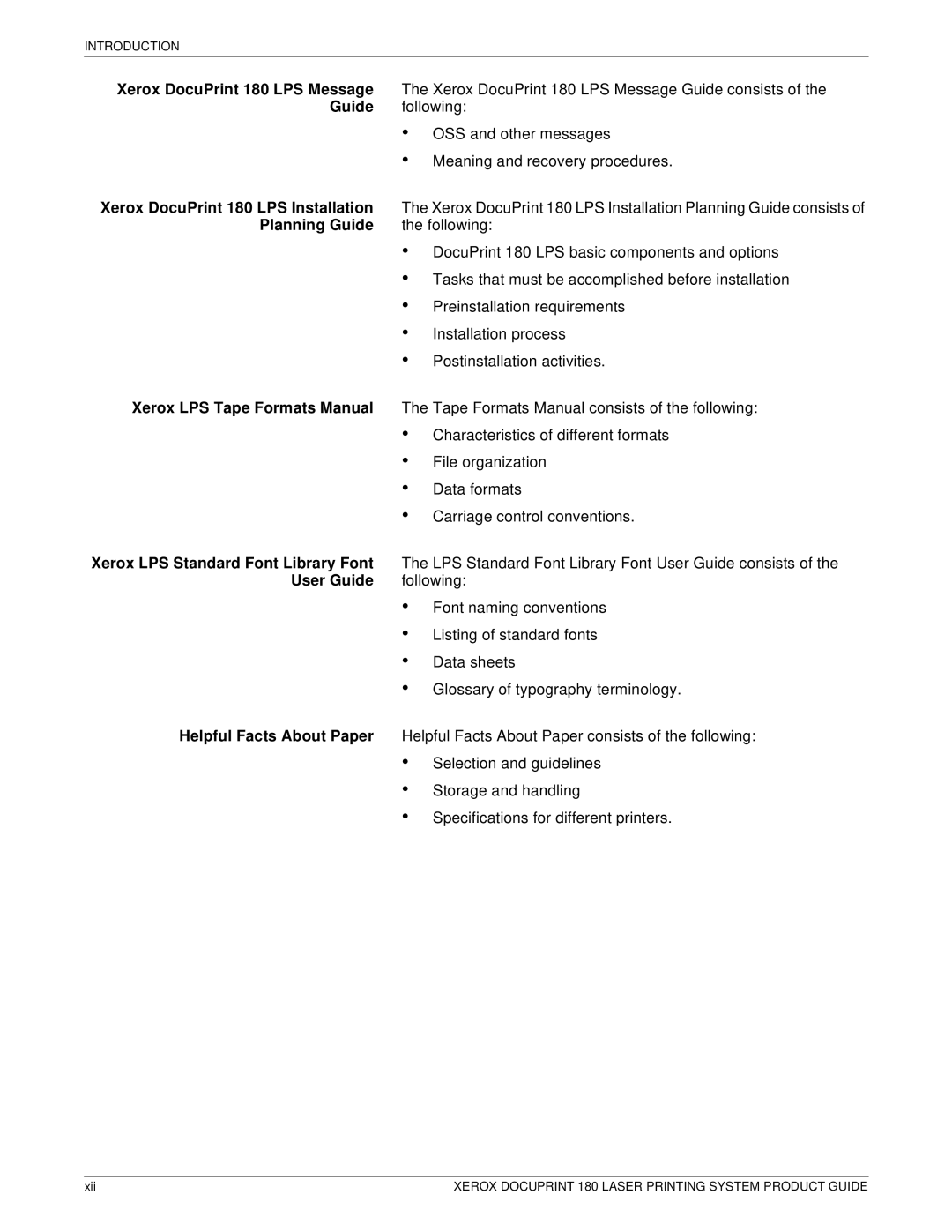 Xerox manual Xerox DocuPrint 180 LPS Message, Xerox DocuPrint 180 LPS Installation, Planning Guide, User Guide 