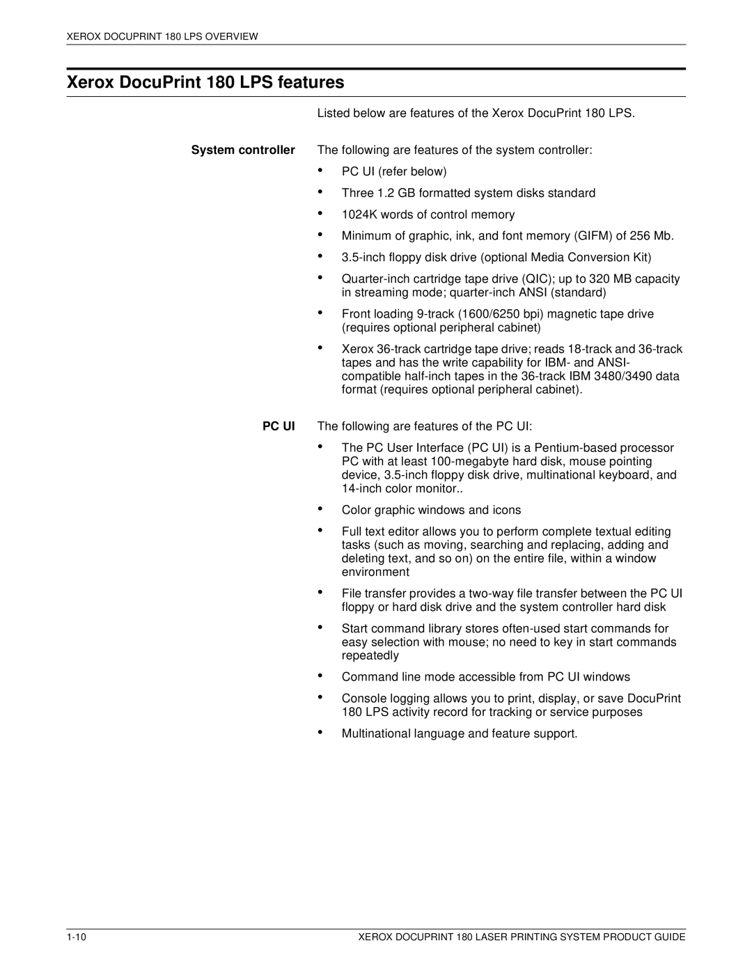 Xerox manual Xerox DocuPrint 180 LPS features 