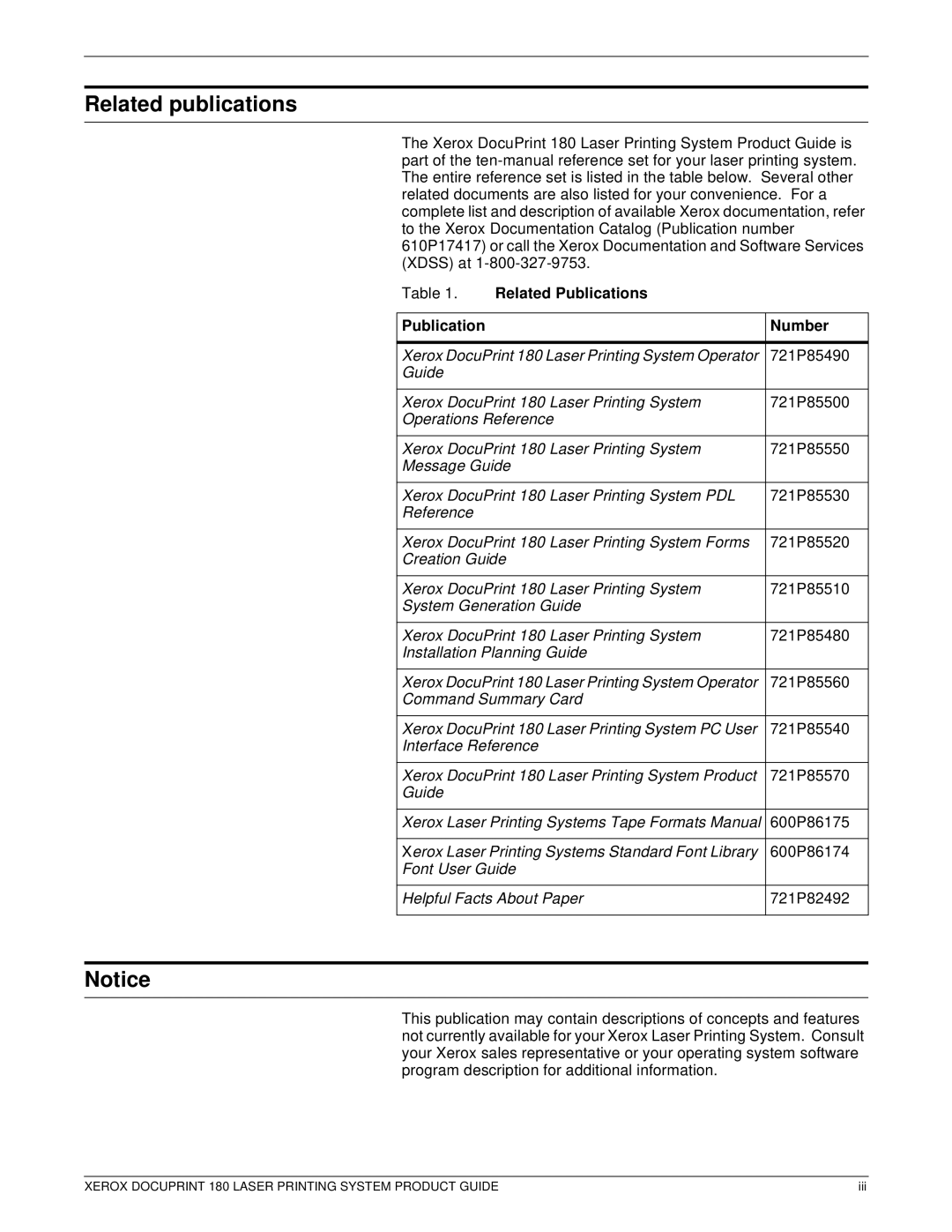 Xerox DocuPrint 180 manual Related publications, Related Publications Number 